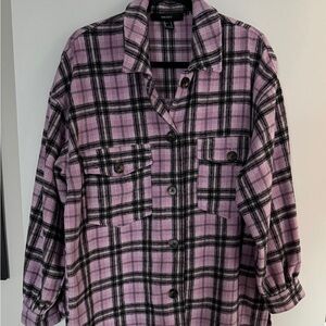 Forever 21 Lavender and Black Plaid Button-Up Shacket Size L